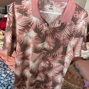 Under Armour Pink Coral Palm-Print Performance Polo
